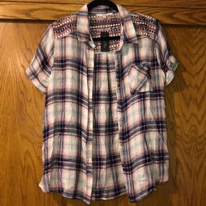BRAND NEW Plaid short sleeve Miss Me shirt